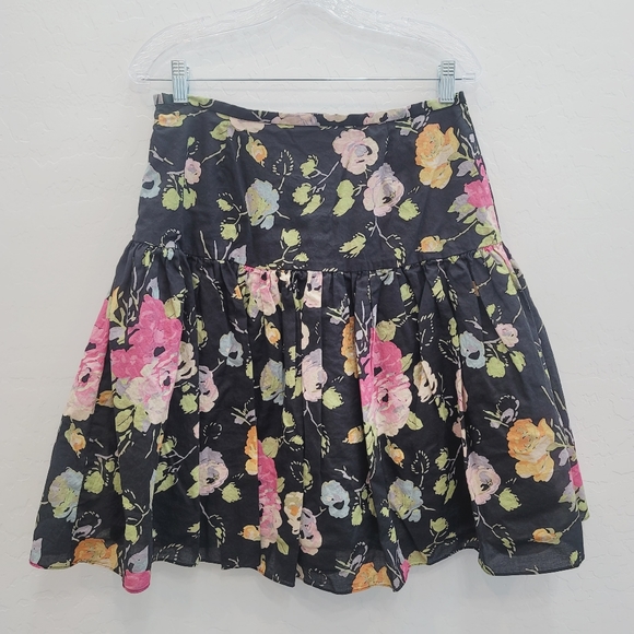 American Living Black Floral Print A-Line Skirt Women's Size 6 - Picture 3 of 11